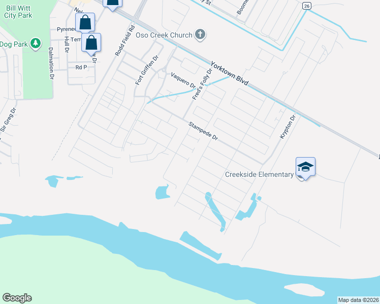 map of restaurants, bars, coffee shops, grocery stores, and more near Peterson in Corpus Christi