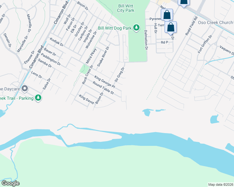 map of restaurants, bars, coffee shops, grocery stores, and more near 6933 Round Table Street in Corpus Christi