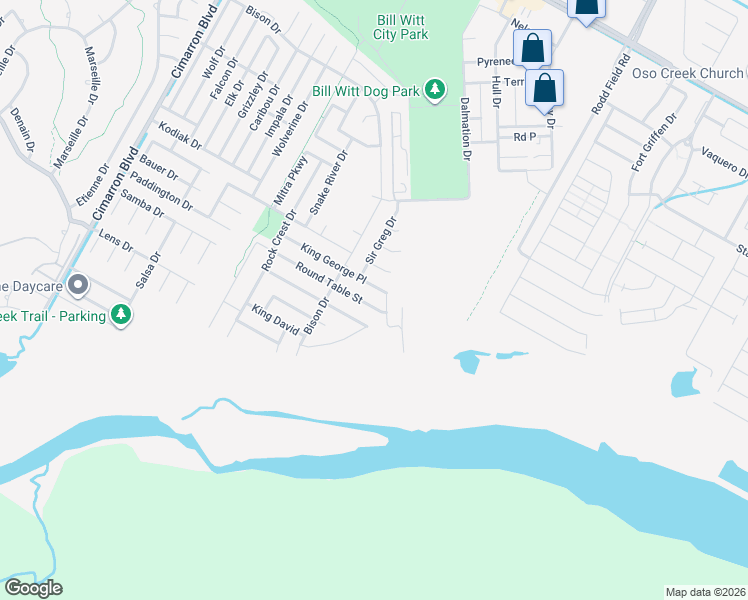 map of restaurants, bars, coffee shops, grocery stores, and more near 6933 Round Table Street in Corpus Christi