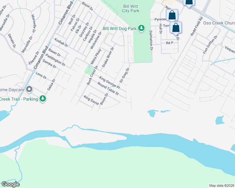 map of restaurants, bars, coffee shops, grocery stores, and more near 6933 Round Table Street in Corpus Christi
