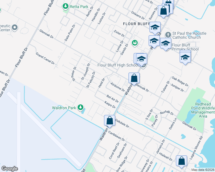 map of restaurants, bars, coffee shops, grocery stores, and more near 645 Aristocrat Drive in Corpus Christi