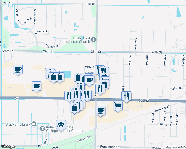 map of restaurants, bars, coffee shops, grocery stores, and more near 2160 58th Avenue in Vero Beach
