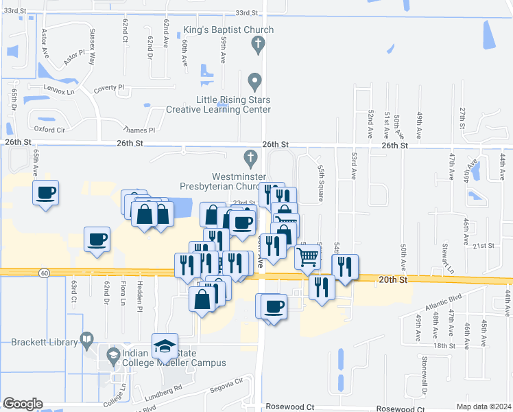 map of restaurants, bars, coffee shops, grocery stores, and more near 5815 23rd Street in Vero Beach