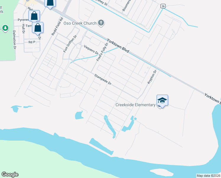 map of restaurants, bars, coffee shops, grocery stores, and more near 7722 Superman Drive in Corpus Christi