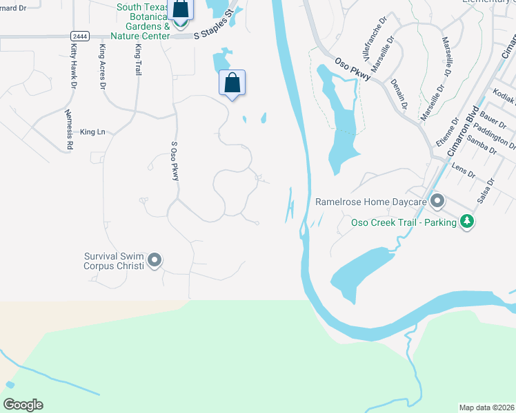 map of restaurants, bars, coffee shops, grocery stores, and more near 6122 Jake's Wake Run in Corpus Christi