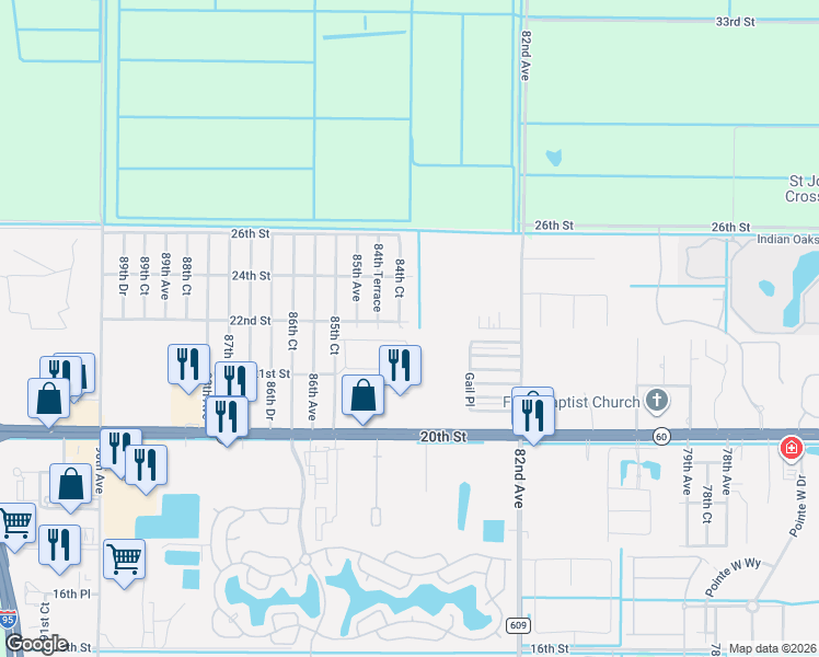 map of restaurants, bars, coffee shops, grocery stores, and more near 2200 84th Court in Vero Beach