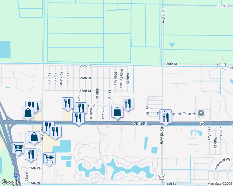 map of restaurants, bars, coffee shops, grocery stores, and more near 2200 85th Avenue in Vero Beach