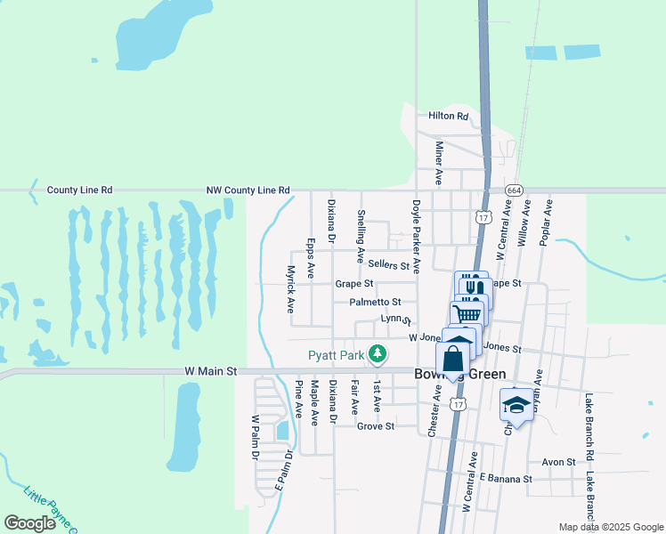 map of restaurants, bars, coffee shops, grocery stores, and more near 635 Bertha Fulse Street in Bowling Green