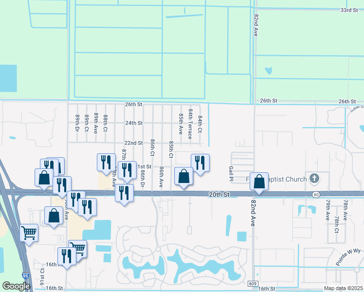 map of restaurants, bars, coffee shops, grocery stores, and more near 2200 85th Avenue in Vero Beach