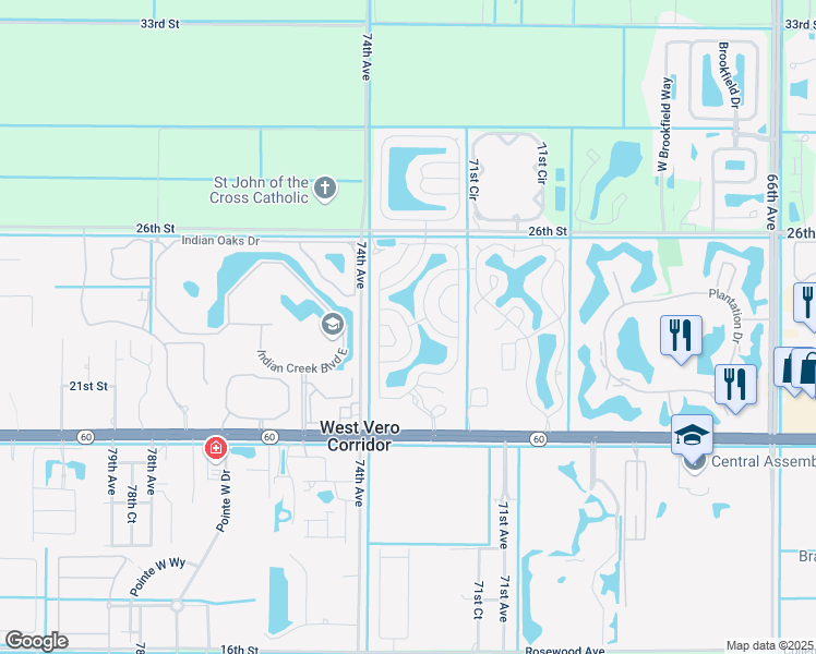 map of restaurants, bars, coffee shops, grocery stores, and more near Lake Shore Drive West in Vero Beach