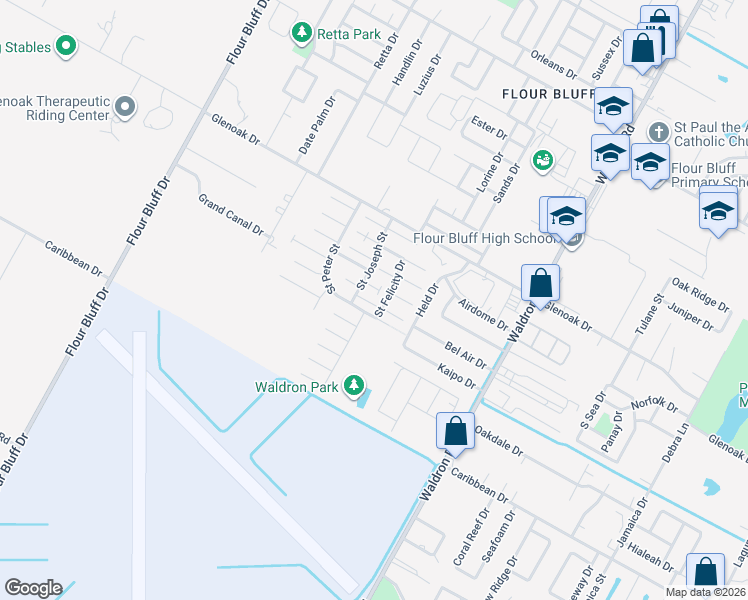 map of restaurants, bars, coffee shops, grocery stores, and more near 2924 Saint Joseph Street in Corpus Christi