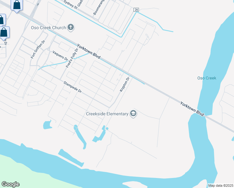 map of restaurants, bars, coffee shops, grocery stores, and more near 7625 Krypton Drive in Corpus Christi