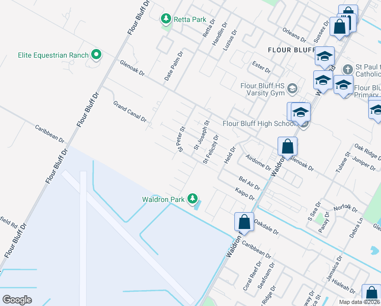 map of restaurants, bars, coffee shops, grocery stores, and more near 826 Saint Peter Street in Corpus Christi