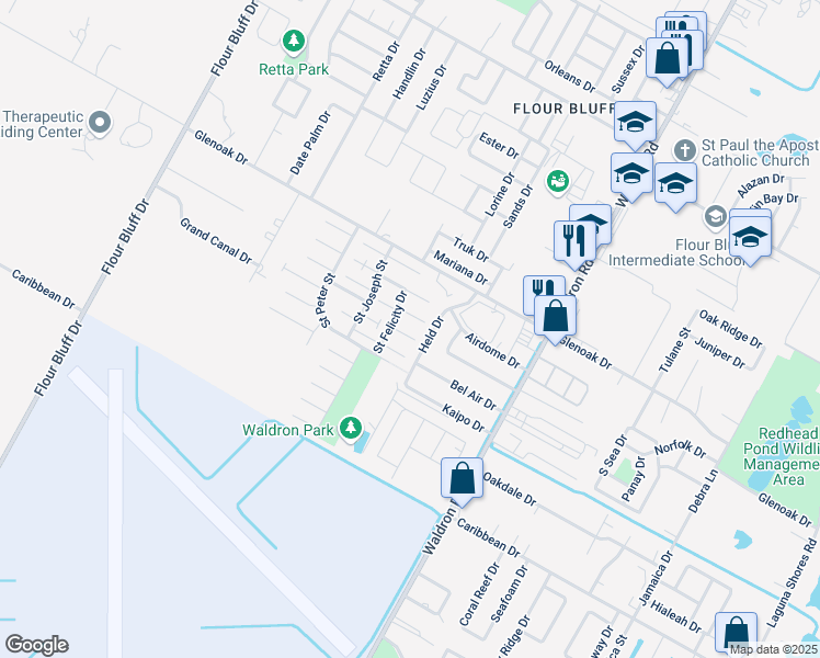 map of restaurants, bars, coffee shops, grocery stores, and more near 709 Saint Maria Drive in Corpus Christi