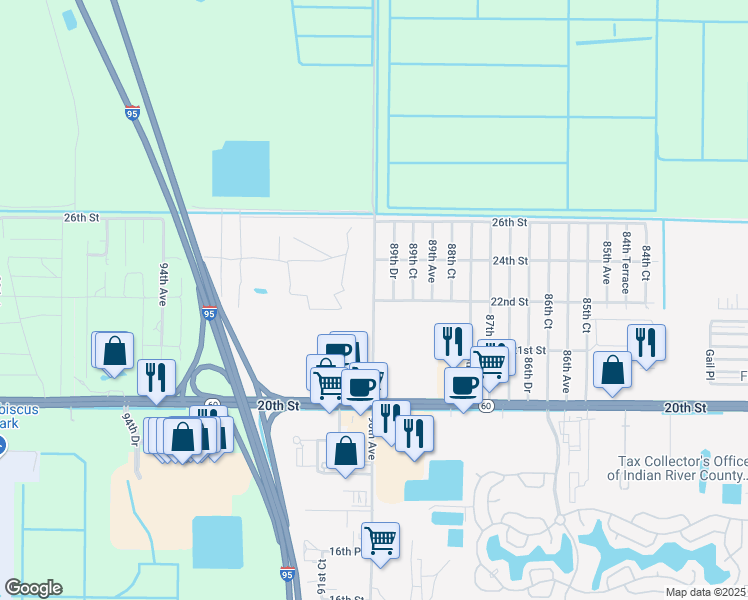 map of restaurants, bars, coffee shops, grocery stores, and more near 8998 22nd Street in Vero Beach