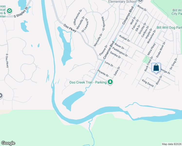 map of restaurants, bars, coffee shops, grocery stores, and more near 8405 Shaq Lane in Corpus Christi