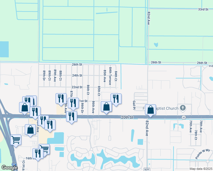 map of restaurants, bars, coffee shops, grocery stores, and more near 2200 85th Avenue in Vero Beach