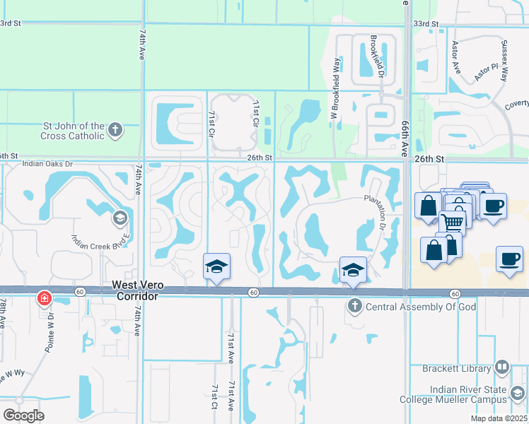 map of restaurants, bars, coffee shops, grocery stores, and more near Royal Palm Drive East in Vero Beach