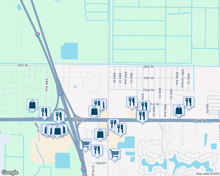 map of restaurants, bars, coffee shops, grocery stores, and more near 8990 22nd Street in Vero Beach