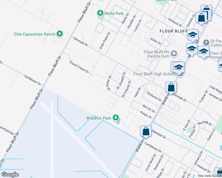 map of restaurants, bars, coffee shops, grocery stores, and more near 826 Saint Peter Street in Corpus Christi