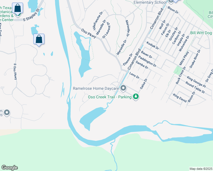 map of restaurants, bars, coffee shops, grocery stores, and more near 6422 Coronation Drive in Corpus Christi
