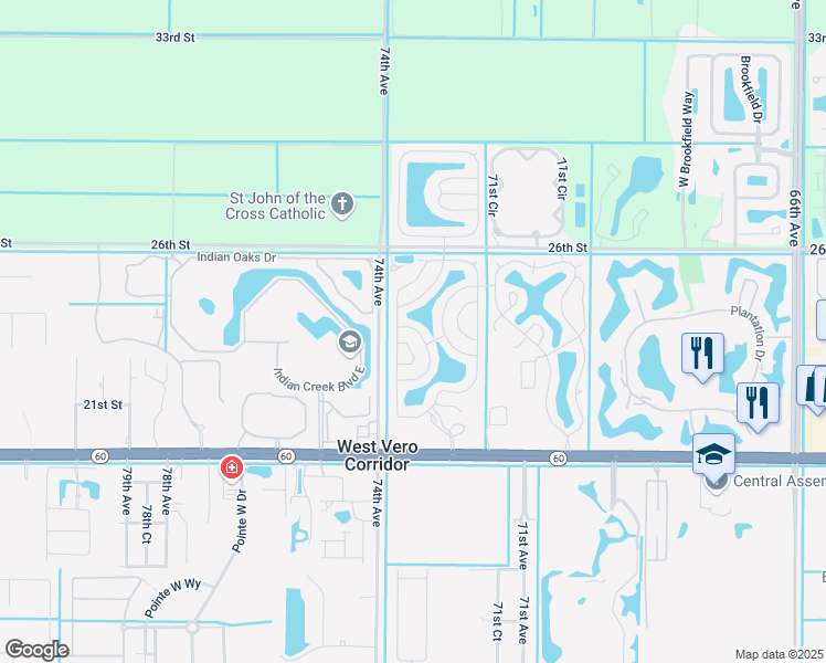 map of restaurants, bars, coffee shops, grocery stores, and more near Lake Shore Drive West in Vero Beach