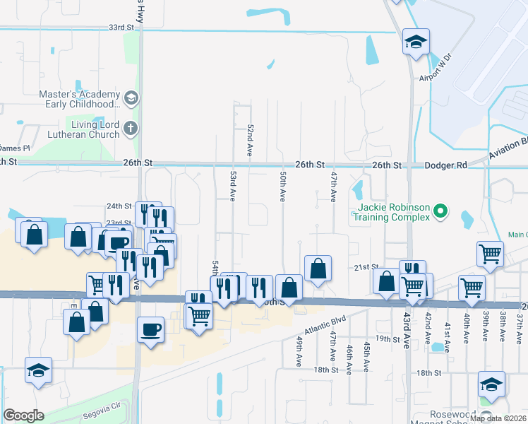map of restaurants, bars, coffee shops, grocery stores, and more near 5210 Compass Pointe Circle in Vero Beach