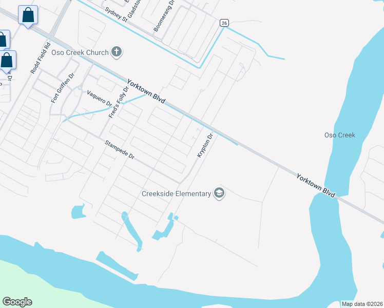 map of restaurants, bars, coffee shops, grocery stores, and more near 7625 Krypton Drive in Corpus Christi