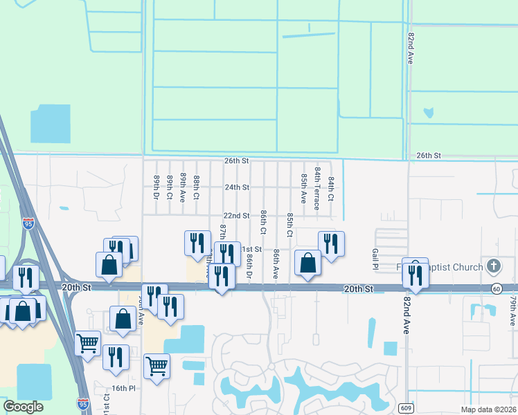 map of restaurants, bars, coffee shops, grocery stores, and more near 2225 86th Court in Vero Beach