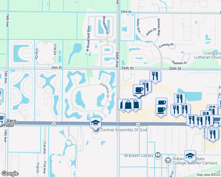 map of restaurants, bars, coffee shops, grocery stores, and more near 34 Plantation Drive in Vero Beach