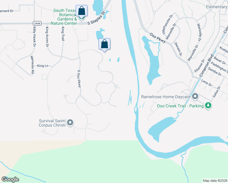 map of restaurants, bars, coffee shops, grocery stores, and more near 6122 Jake's Wake Run in Corpus Christi