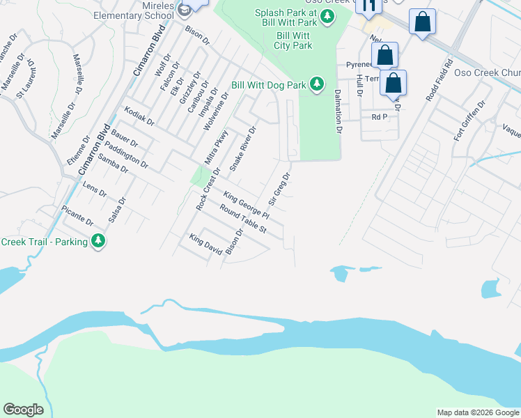 map of restaurants, bars, coffee shops, grocery stores, and more near 6914 King George Place in Corpus Christi