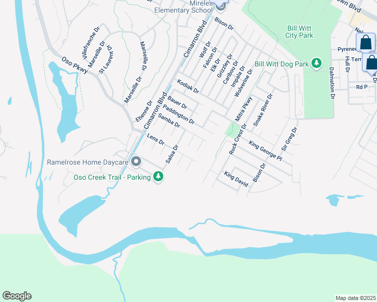 map of restaurants, bars, coffee shops, grocery stores, and more near 6718 Lens Drive in Corpus Christi