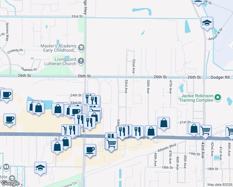 map of restaurants, bars, coffee shops, grocery stores, and more near 2245 54th Avenue in Vero Beach
