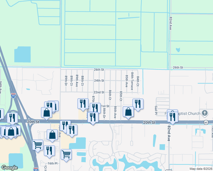 map of restaurants, bars, coffee shops, grocery stores, and more near 2225 86th Court in Vero Beach