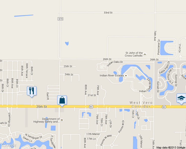 map of restaurants, bars, coffee shops, grocery stores, and more near 2599 79th Avenue in Vero Beach