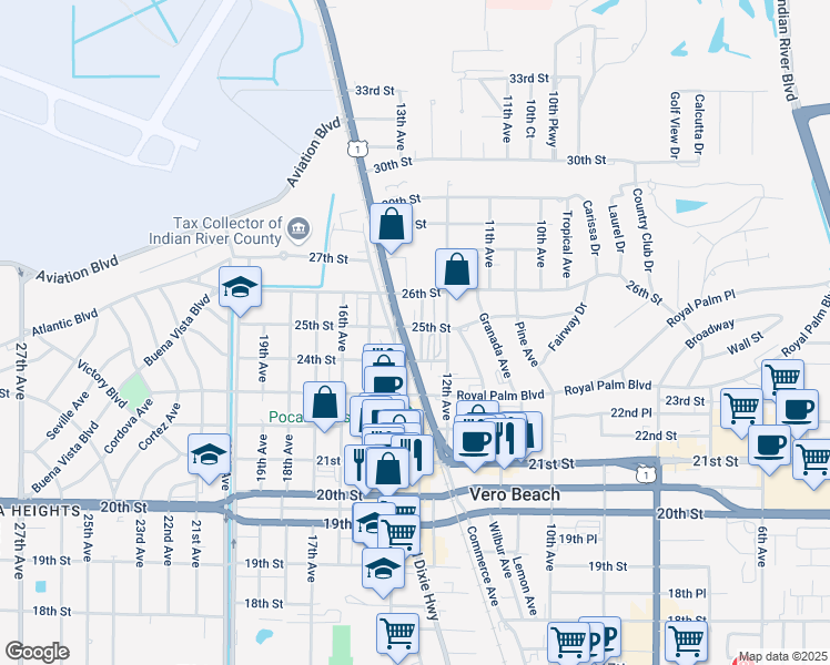 map of restaurants, bars, coffee shops, grocery stores, and more near 2410 U.S. Highway 1 in Vero Beach