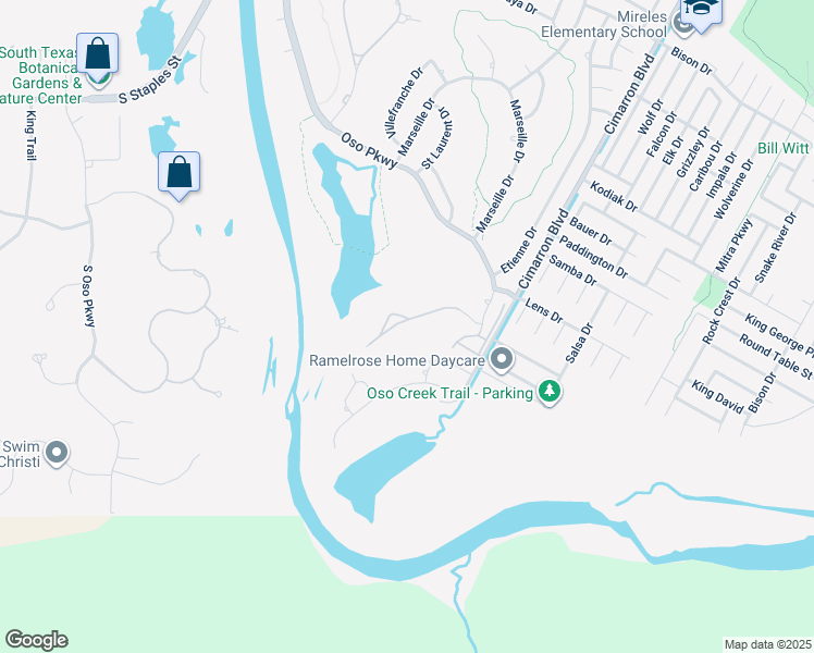 map of restaurants, bars, coffee shops, grocery stores, and more near 6117 Garden Court in Corpus Christi