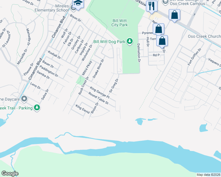 map of restaurants, bars, coffee shops, grocery stores, and more near 8009 Sir Greg Drive in Corpus Christi