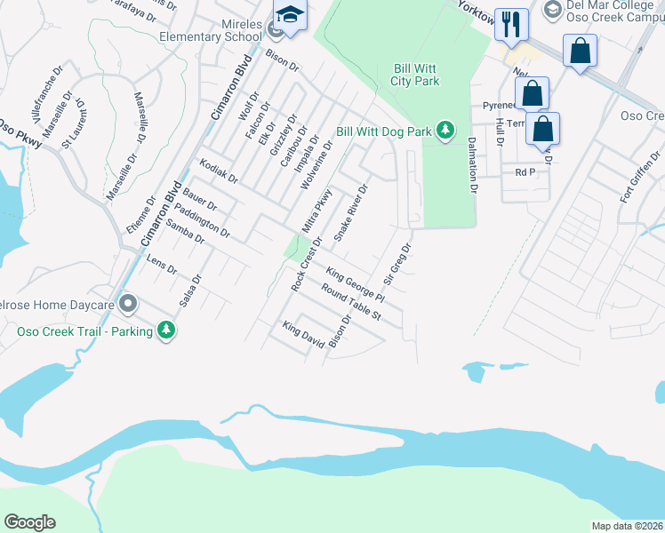 map of restaurants, bars, coffee shops, grocery stores, and more near 6810 King George Place in Corpus Christi