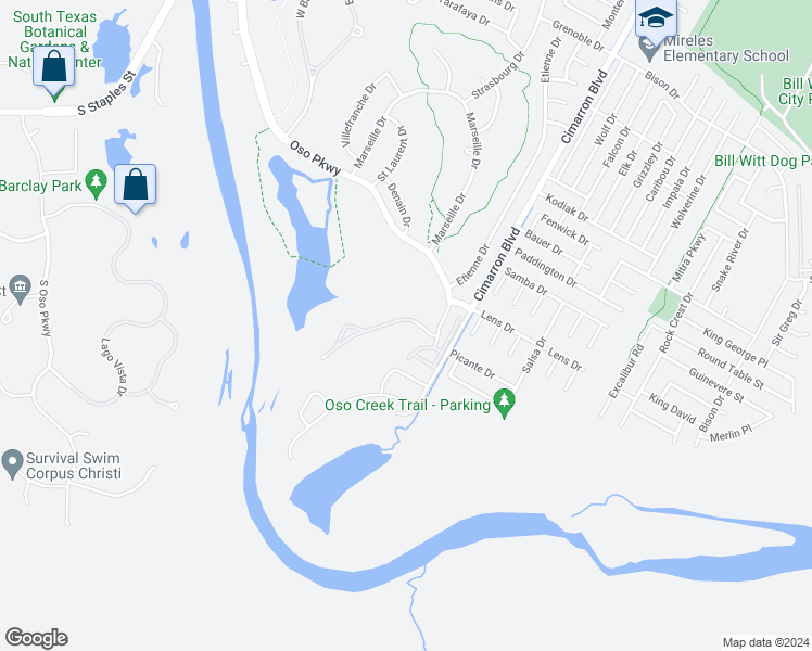 map of restaurants, bars, coffee shops, grocery stores, and more near 6229 Garden Court in Corpus Christi