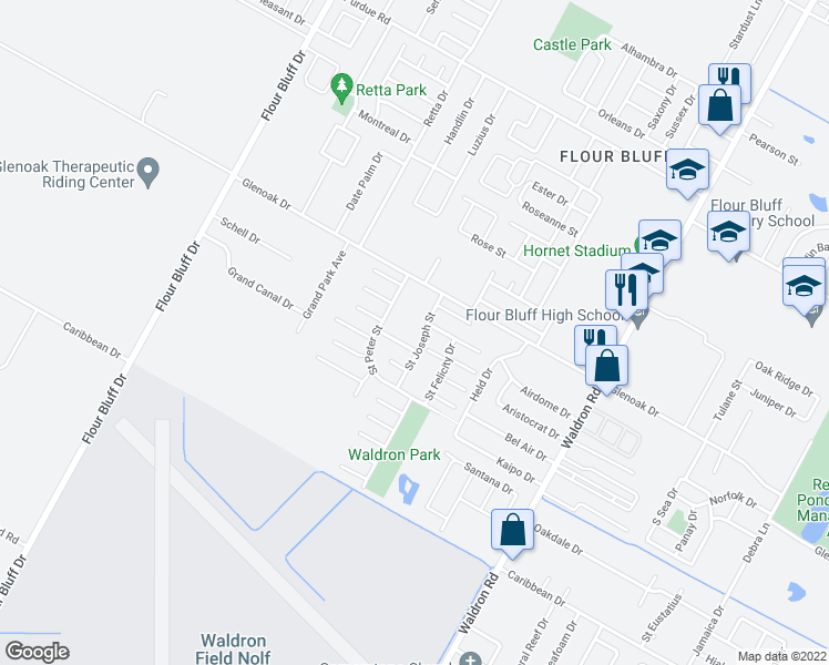 map of restaurants, bars, coffee shops, grocery stores, and more near 749 Saint Lucy Drive in Corpus Christi
