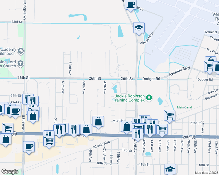 map of restaurants, bars, coffee shops, grocery stores, and more near 2430 47th Avenue in Vero Beach