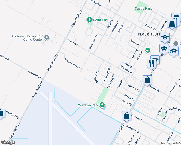 map of restaurants, bars, coffee shops, grocery stores, and more near 917 Saint Christopher Street in Corpus Christi