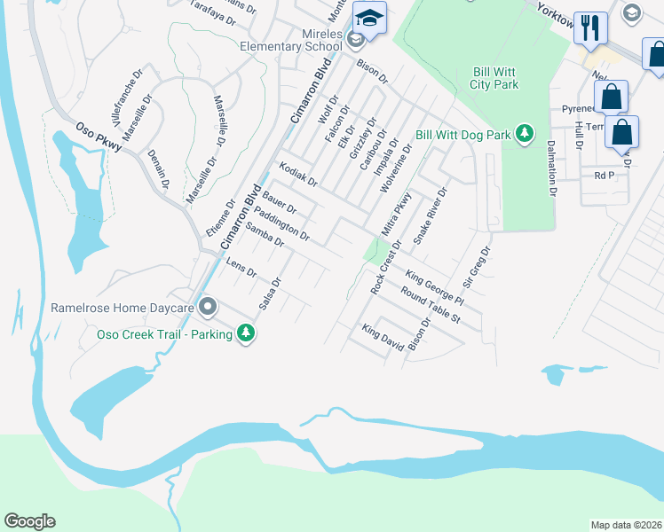 map of restaurants, bars, coffee shops, grocery stores, and more near 6722 Samba Drive in Corpus Christi