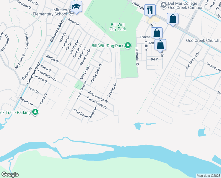 map of restaurants, bars, coffee shops, grocery stores, and more near 8009 Sir Greg Drive in Corpus Christi