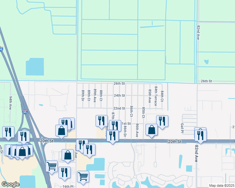 map of restaurants, bars, coffee shops, grocery stores, and more near 8706 24th Street in Vero Beach