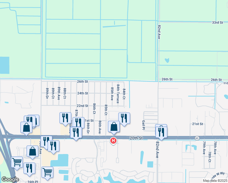 map of restaurants, bars, coffee shops, grocery stores, and more near 8486 24th Street in Vero Beach