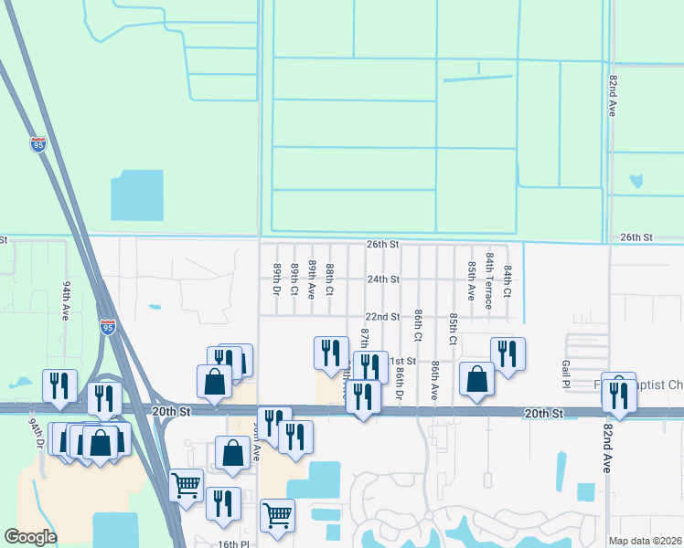 map of restaurants, bars, coffee shops, grocery stores, and more near 2405 88th Avenue in Vero Beach