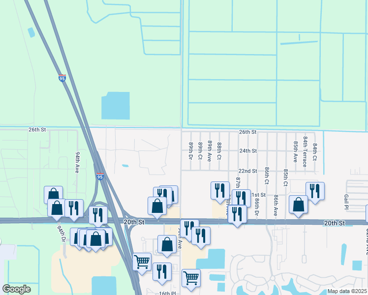map of restaurants, bars, coffee shops, grocery stores, and more near 8990 24th Street in Vero Beach